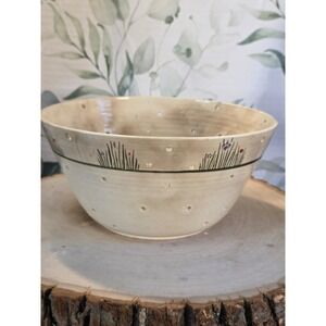 Artisan Signed Ceramic Berry Bowl Colander Hand Painted Wildflower Cream Pottery